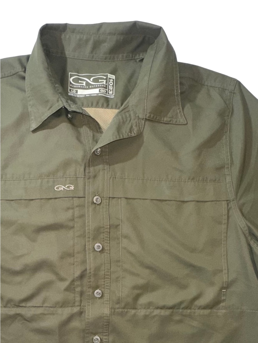 GameGuard Outdoors Olive Fishing Camp Shirt Short Sleeve Men’s Large